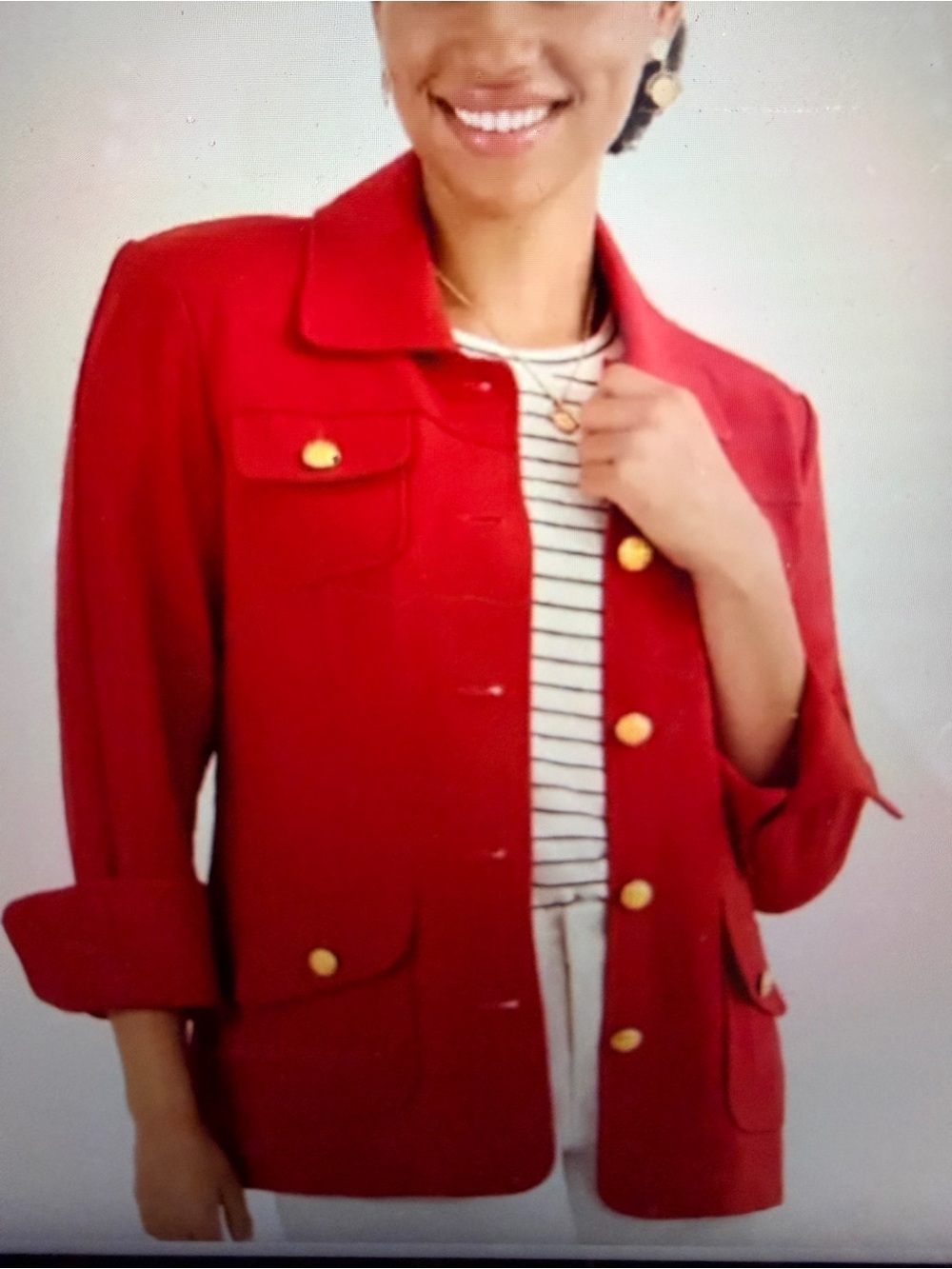 Cabi Broadcast Red Ponte Jacket W/ Gold Buttons.  EUC